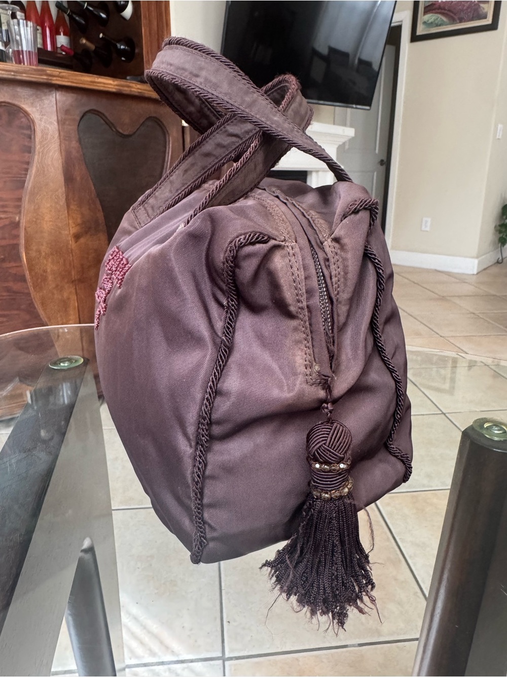 Prada Mini Nylon Satchel in Deep Brown with Beaded Logo - Picture 4 of 14